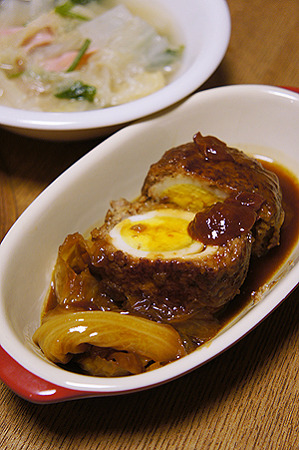 照り焼き煮込みスコッチドエッグ